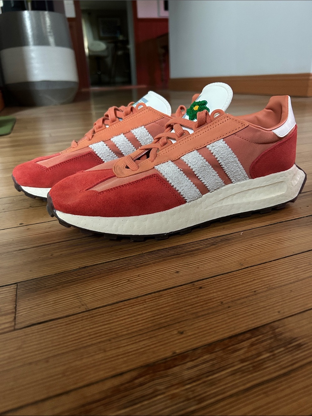 adidas Retropy E5 shoes Coral and Red Suede Retro Runner Sneakers